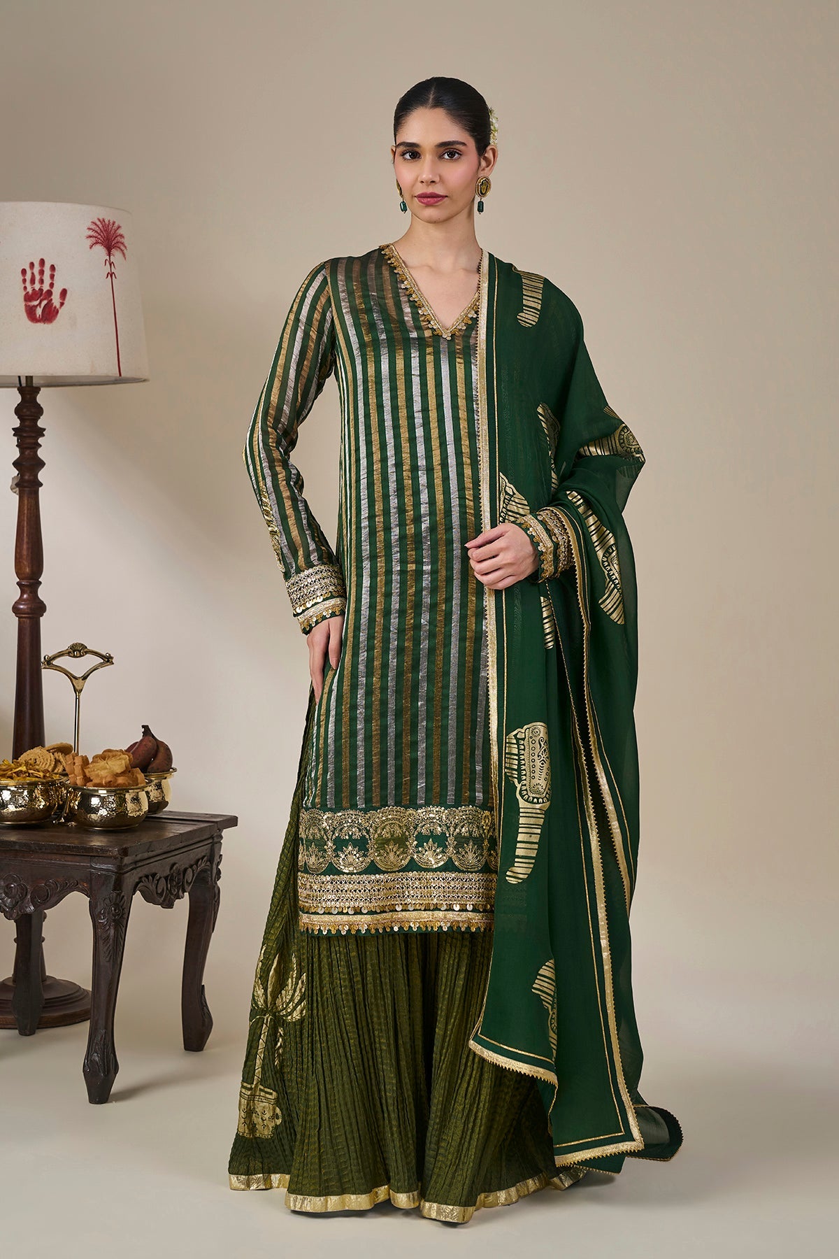 Green Kera Palm Anarkali Set