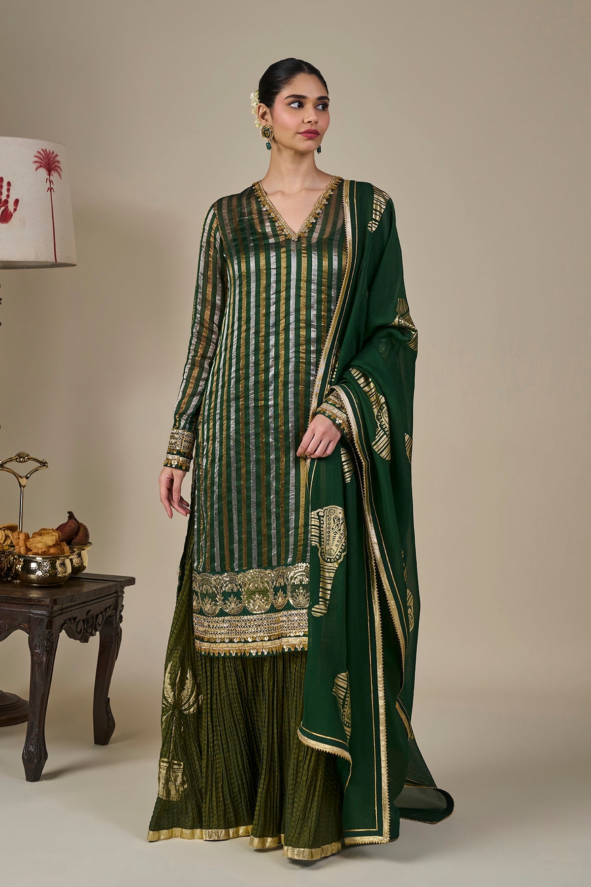 Green Kera Palm Anarkali Set