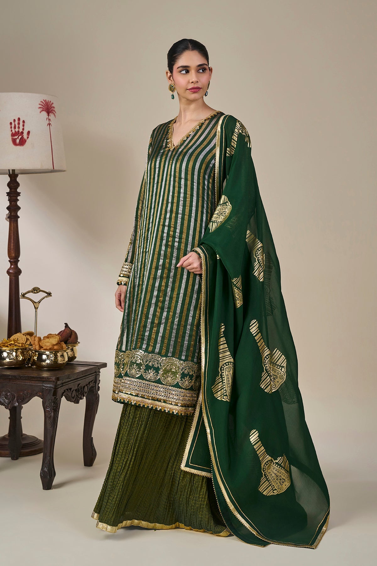 Green Kera Palm Anarkali Set