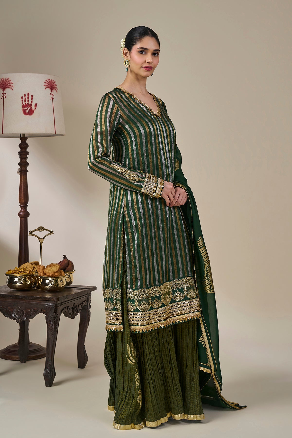 Green Kera Palm Anarkali Set