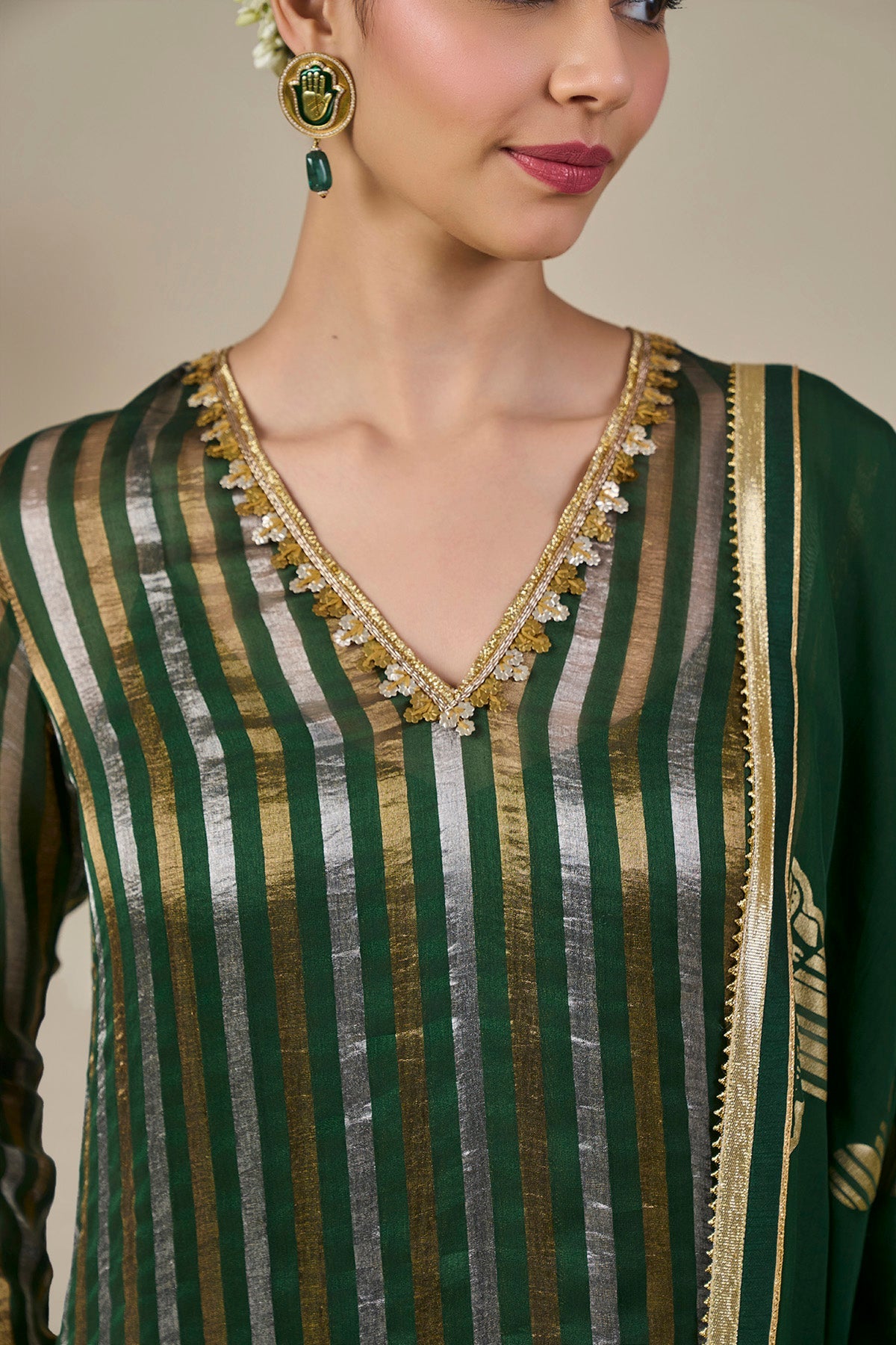 Green Kera Palm Anarkali Set