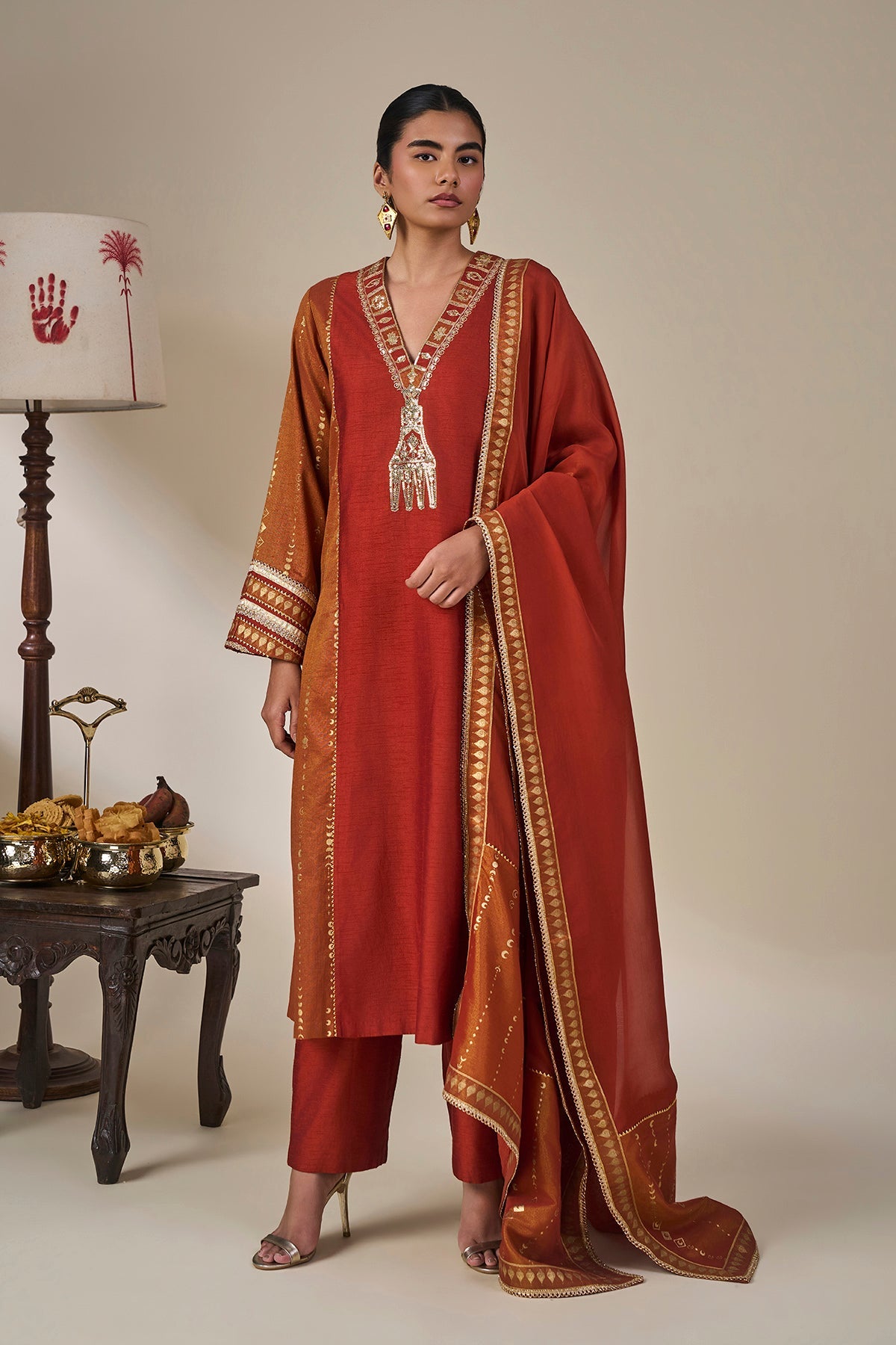Rust Celestial Moonfall Kurta Set