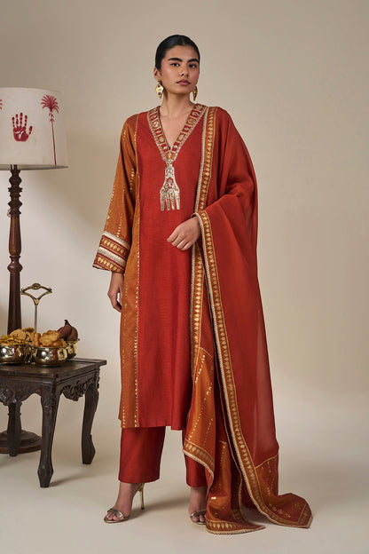 Rust Celestial Moonfall Kurta Set