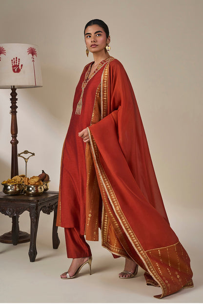 Rust Celestial Moonfall Kurta Set