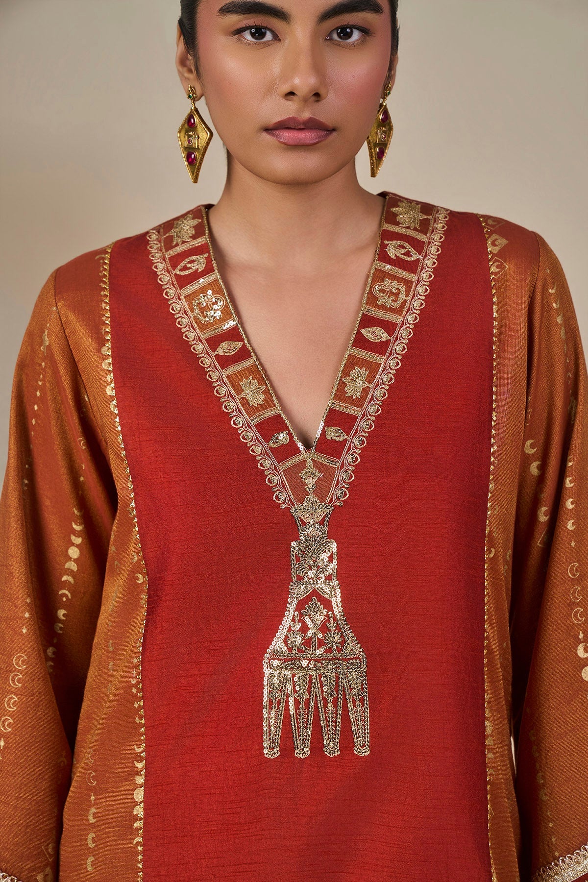 Rust Celestial Moonfall Kurta Set