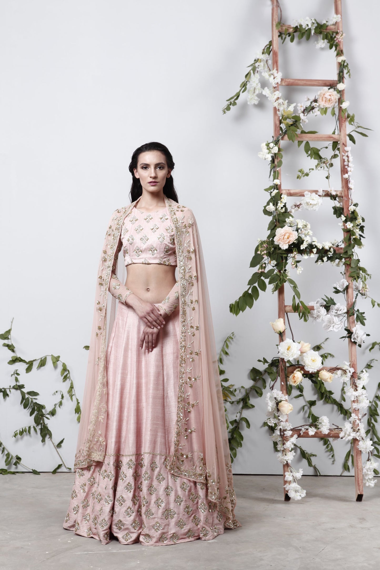 Pink Raw Silk With Square Booties Lehenga Set