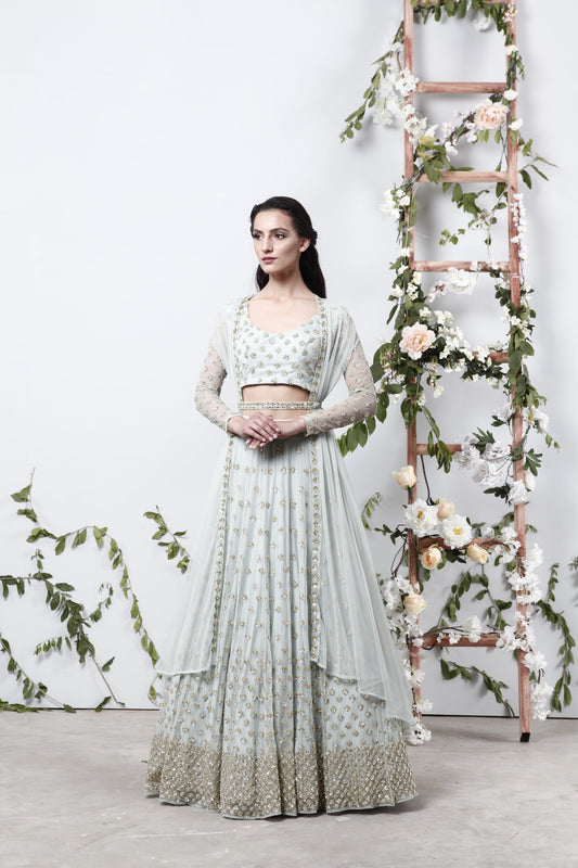 Powder Blue Shimmer Lehenga Set