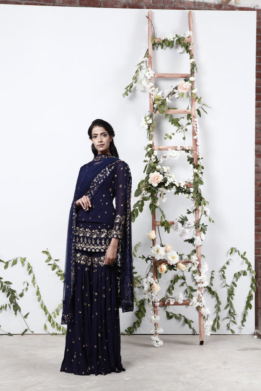 Blue Bootie Kurta With Garara Set