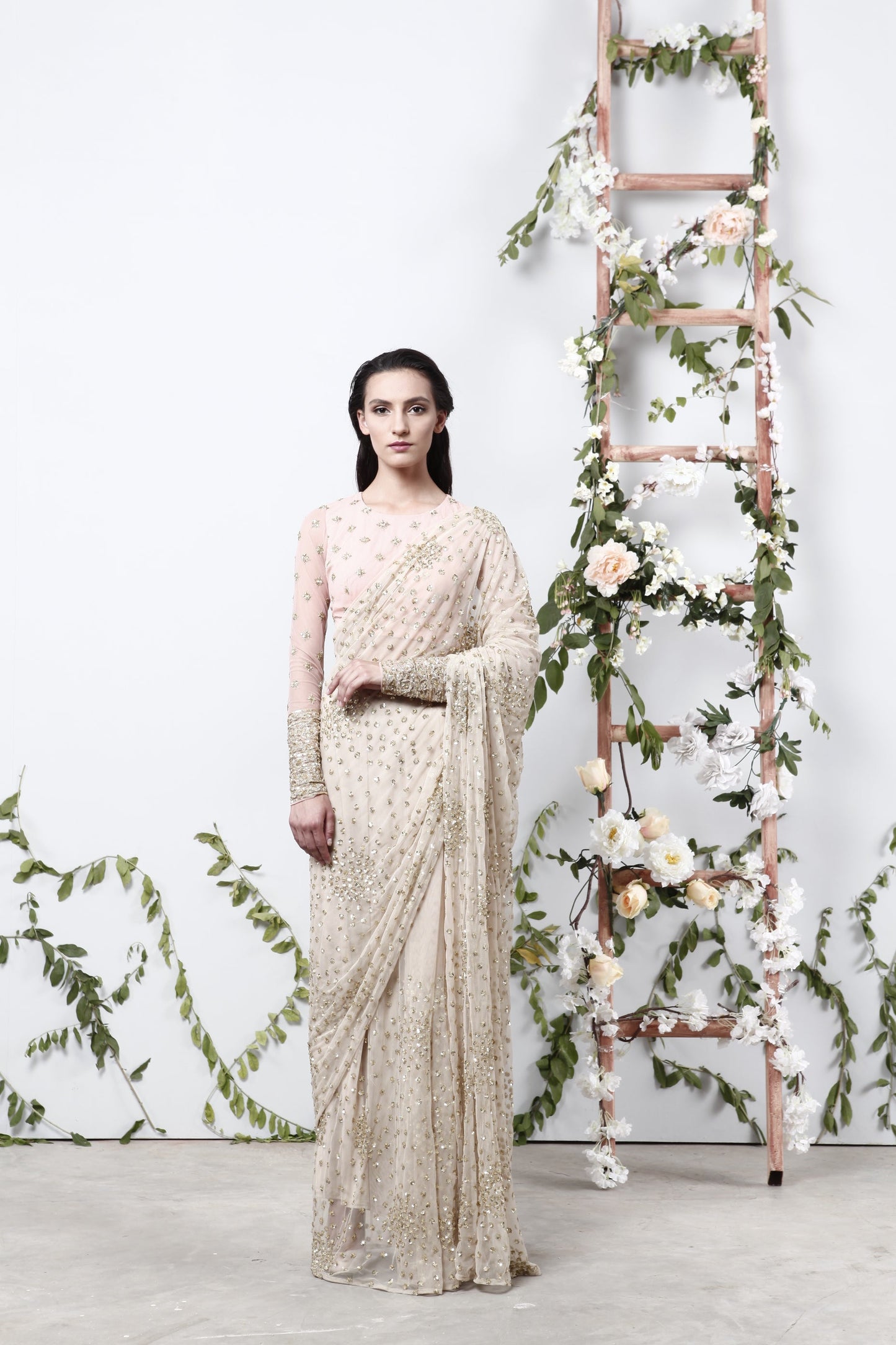 Off White Shimmer Saree Set