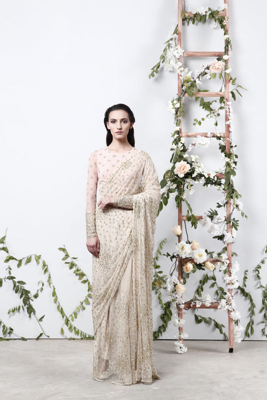 Off White Shimmer Saree Set