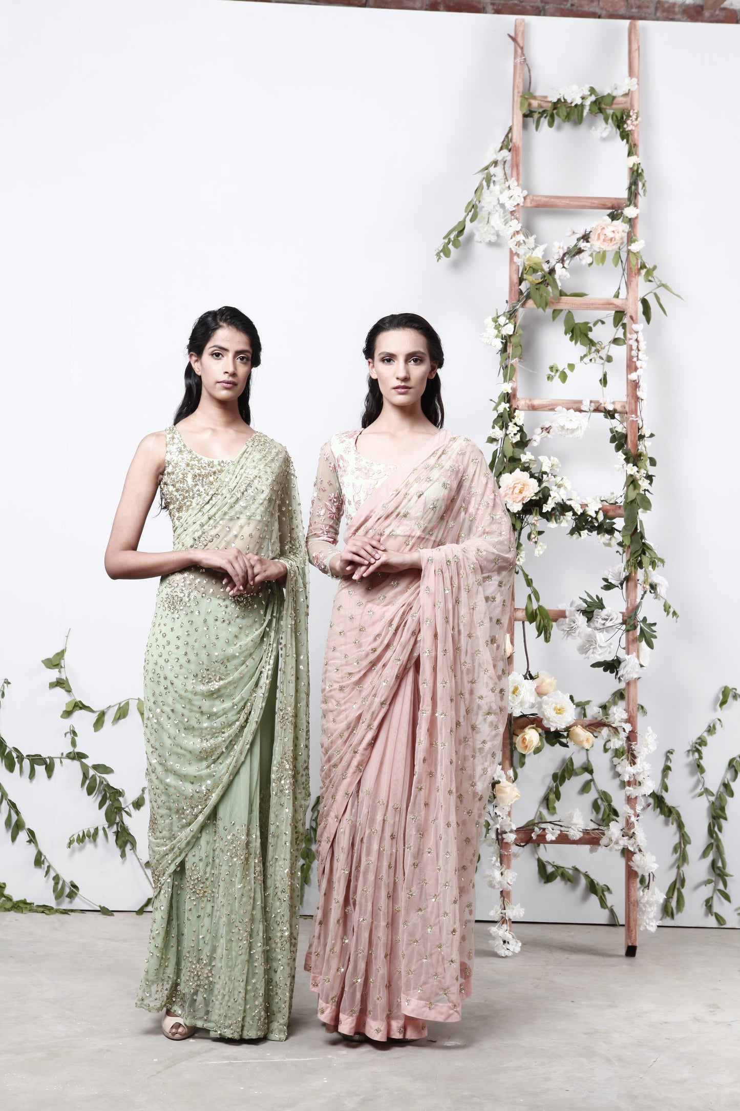 Off White Shimmer Saree Set
