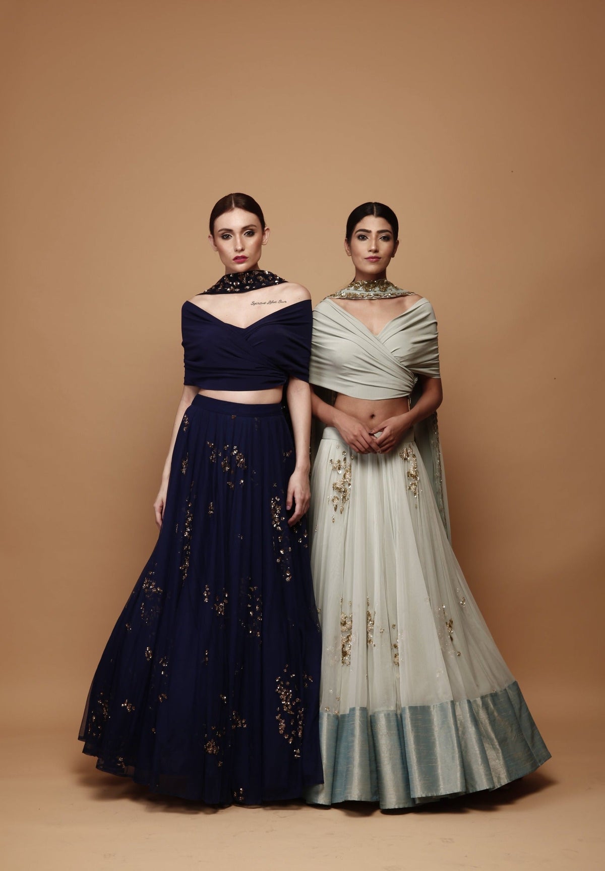 Light Blue Lehenga With Drape Blouse