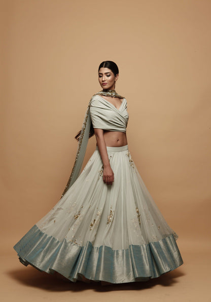 Light Blue Lehenga With Drape Blouse