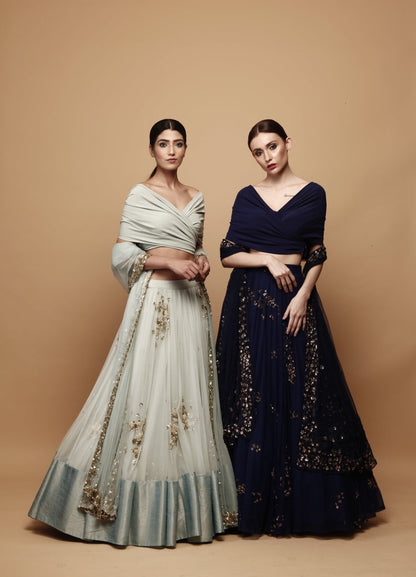 Light Blue Lehenga With Drape Blouse