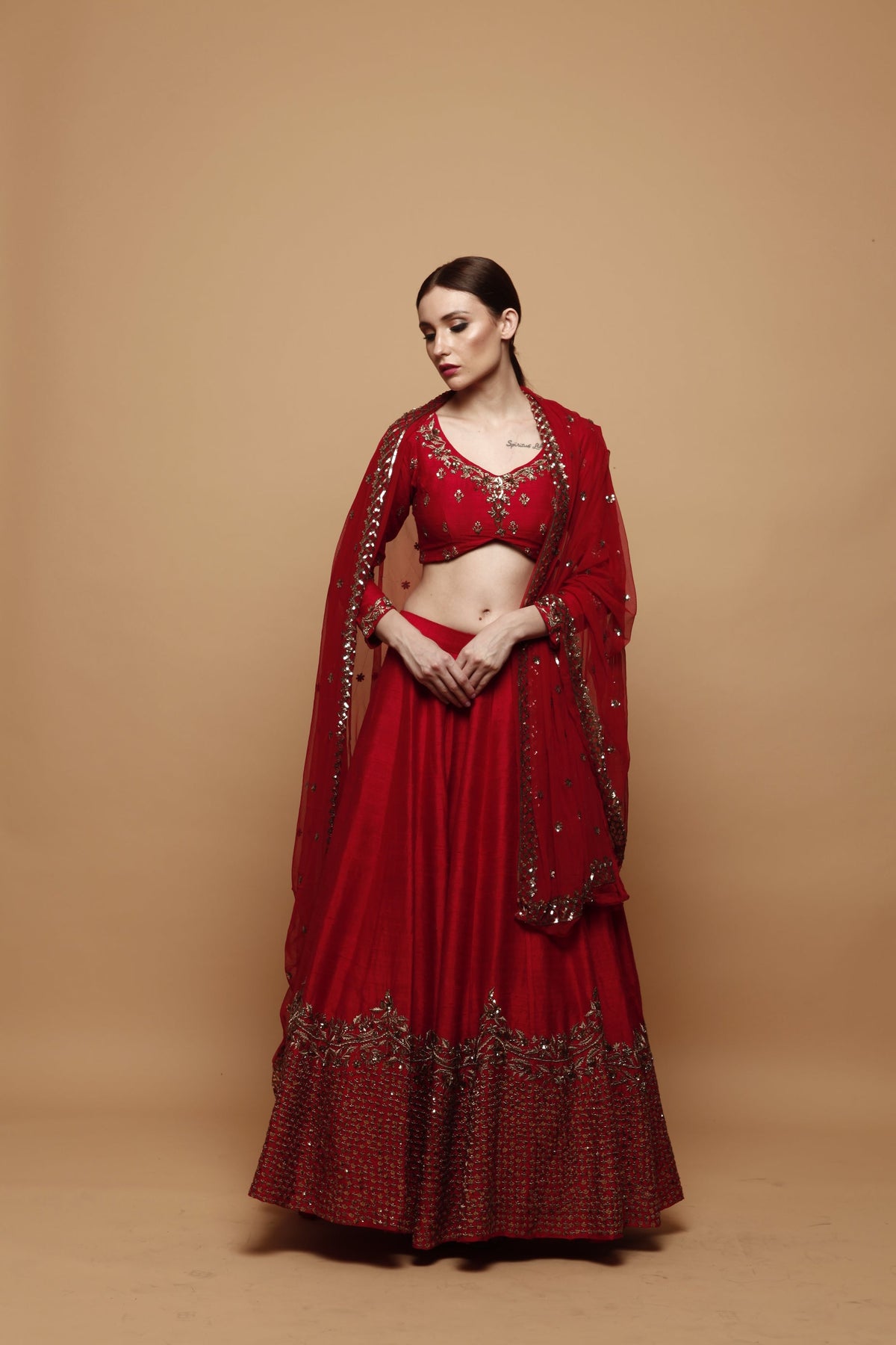 Red Lehenga With Gold Border
