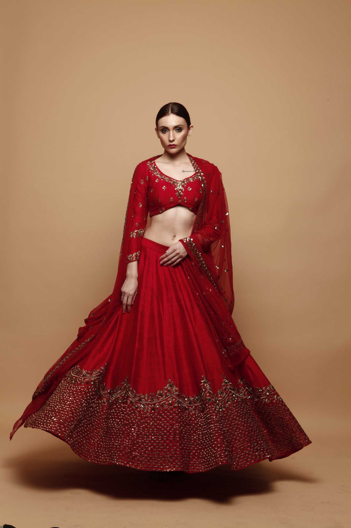 Red Lehenga With Gold Border