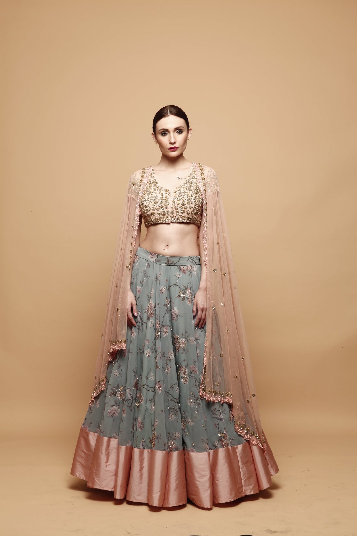 Blue Floral Print Lehenga