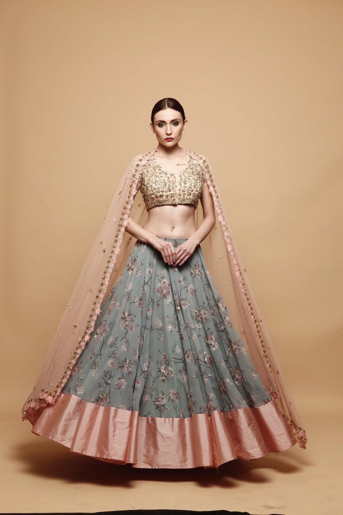Blue Floral Print Lehenga