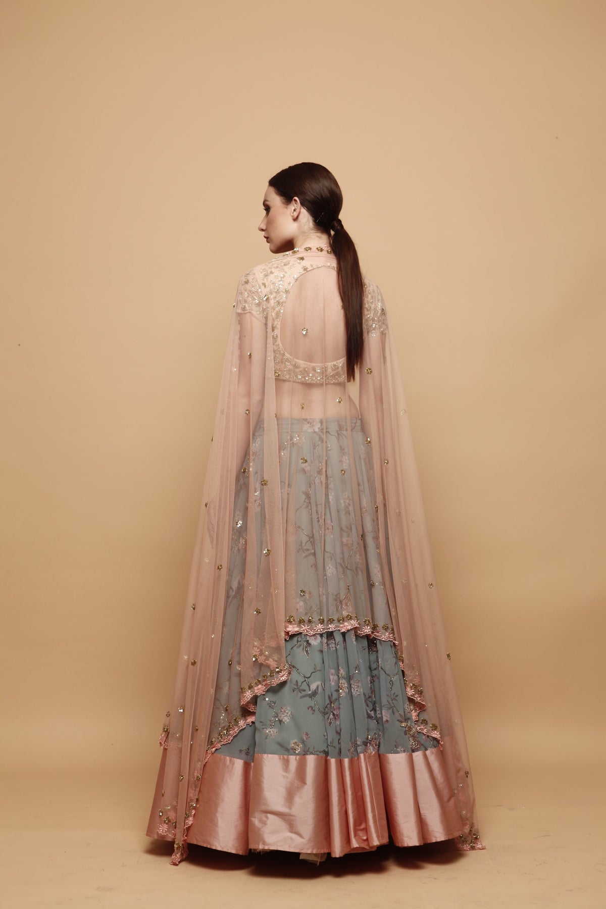 Blue Floral Print Lehenga