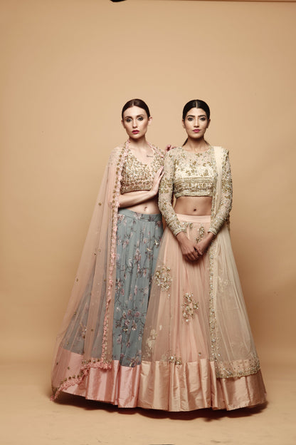 Powder Pink Lehenga With Off White Lehenga Set