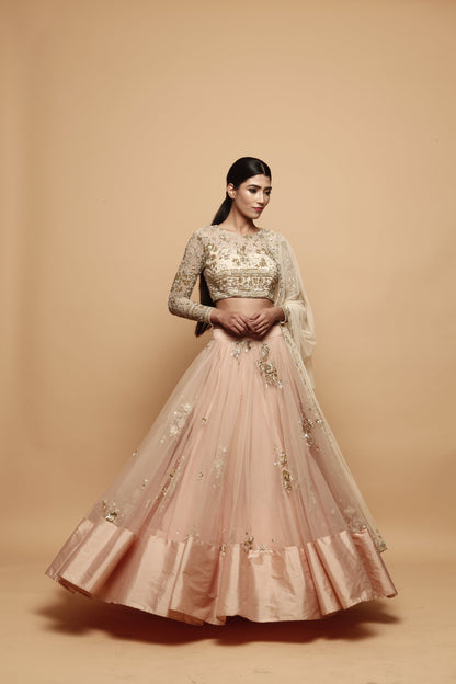 Powder Pink Lehenga With Off White Lehenga Set