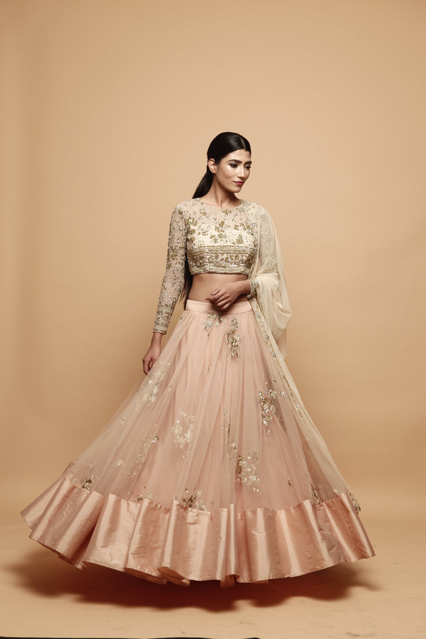Powder Pink Lehenga With Off White Lehenga Set