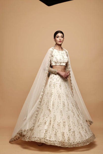 White Cluster Lehenga