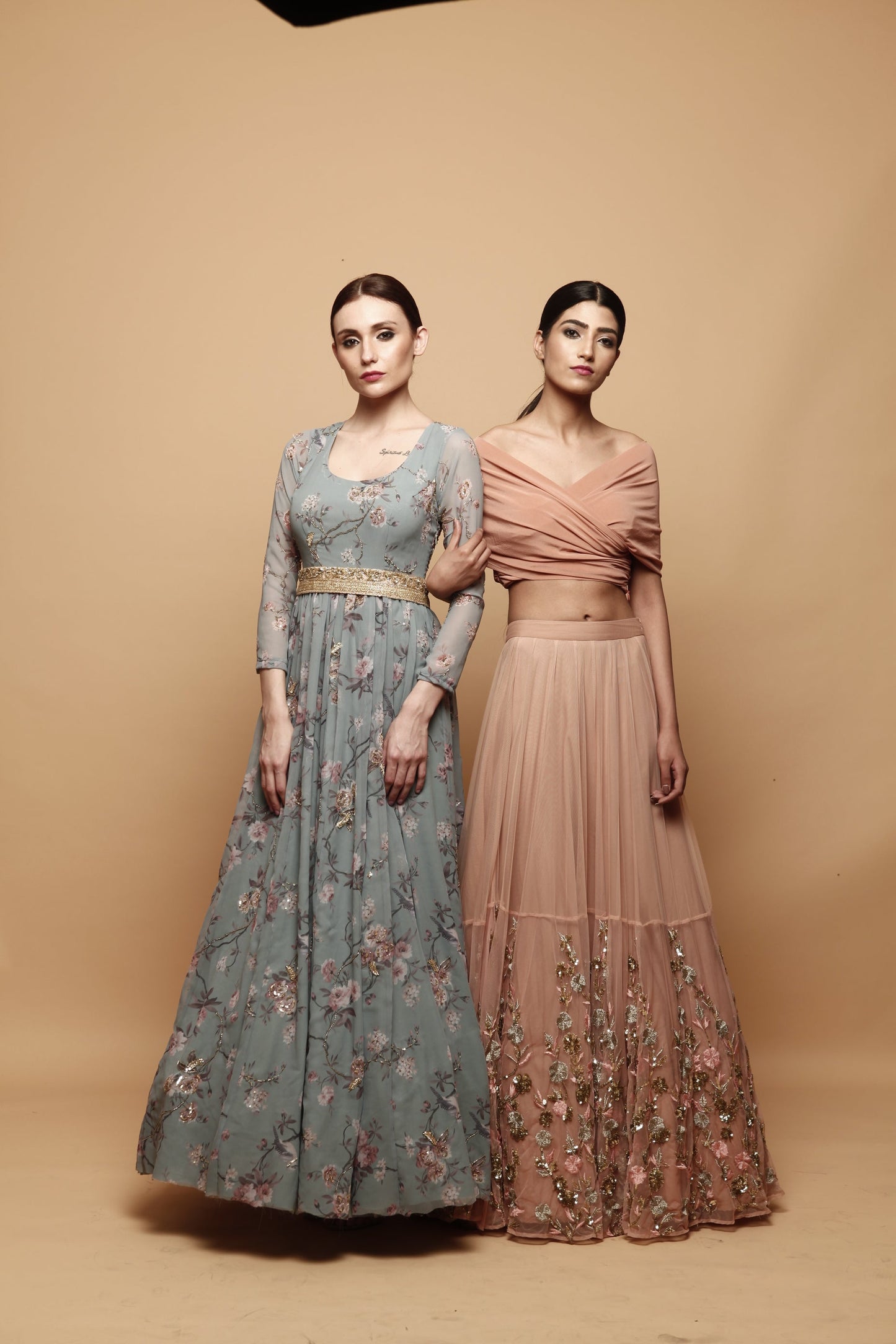 Blue Floral Print Anarkali Gown