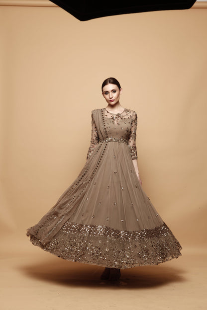 Grey Brown Anarkali
