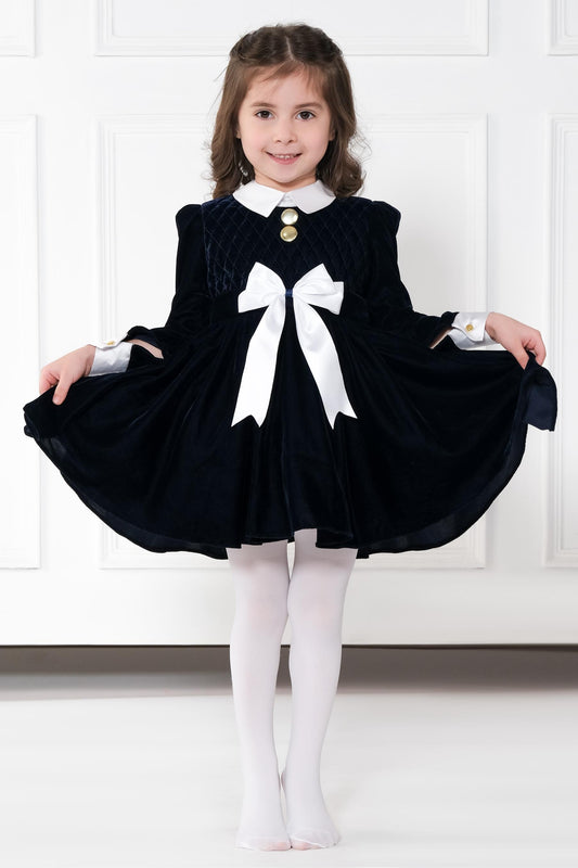 NAVY BLUE VELVET DRESS