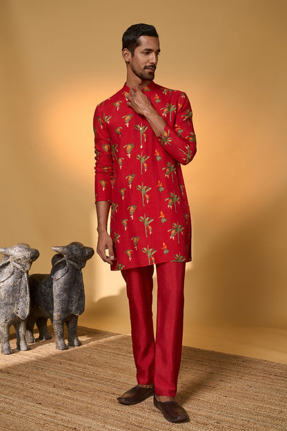 Red Tropical Kurta Set