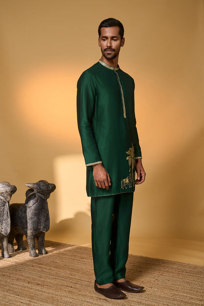 Green Tropical Nandi Kurta Set