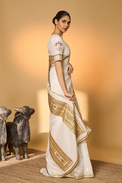 White Moonfield Gota Embroidered Saree