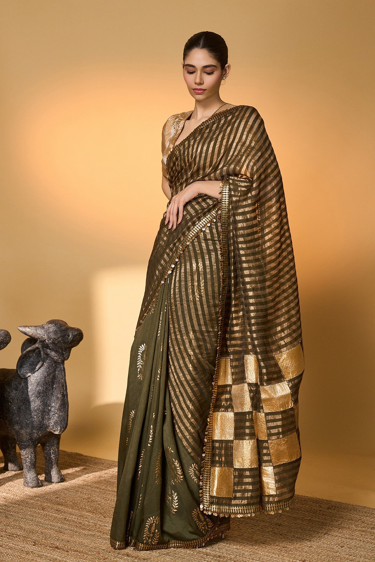 Olive Corncrest Gota Saree