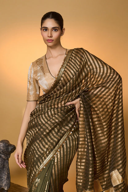 Olive Corncrest Gota Saree