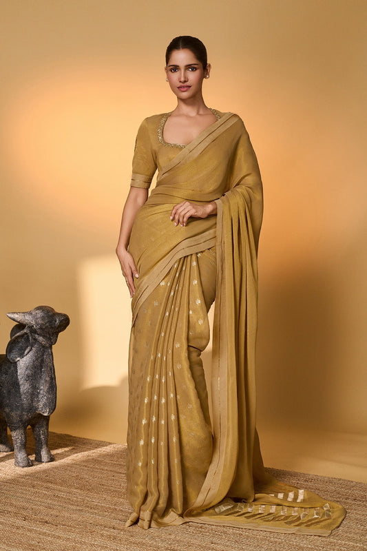 Gold Droopy Bloom Gota Saree