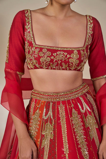 'Rango Sa Jahan' Lehenga in Red