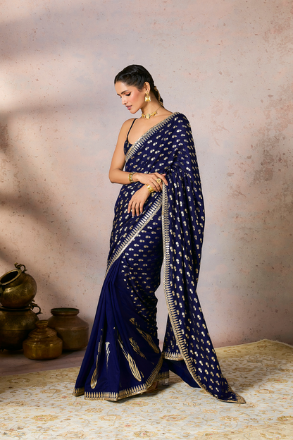 Blue Whispering Lily Crush Saree