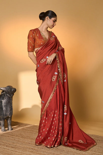 Rust Coastal Crescent Saree