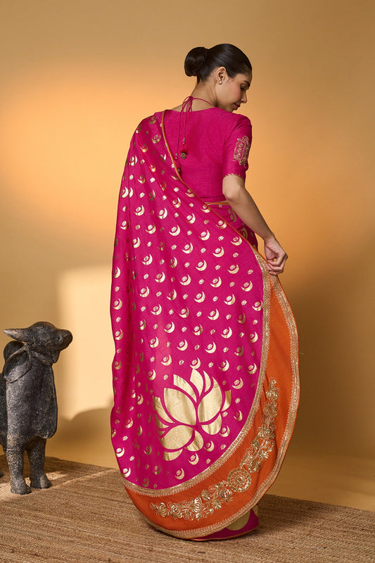 Rani Pink Chand Phool Saree