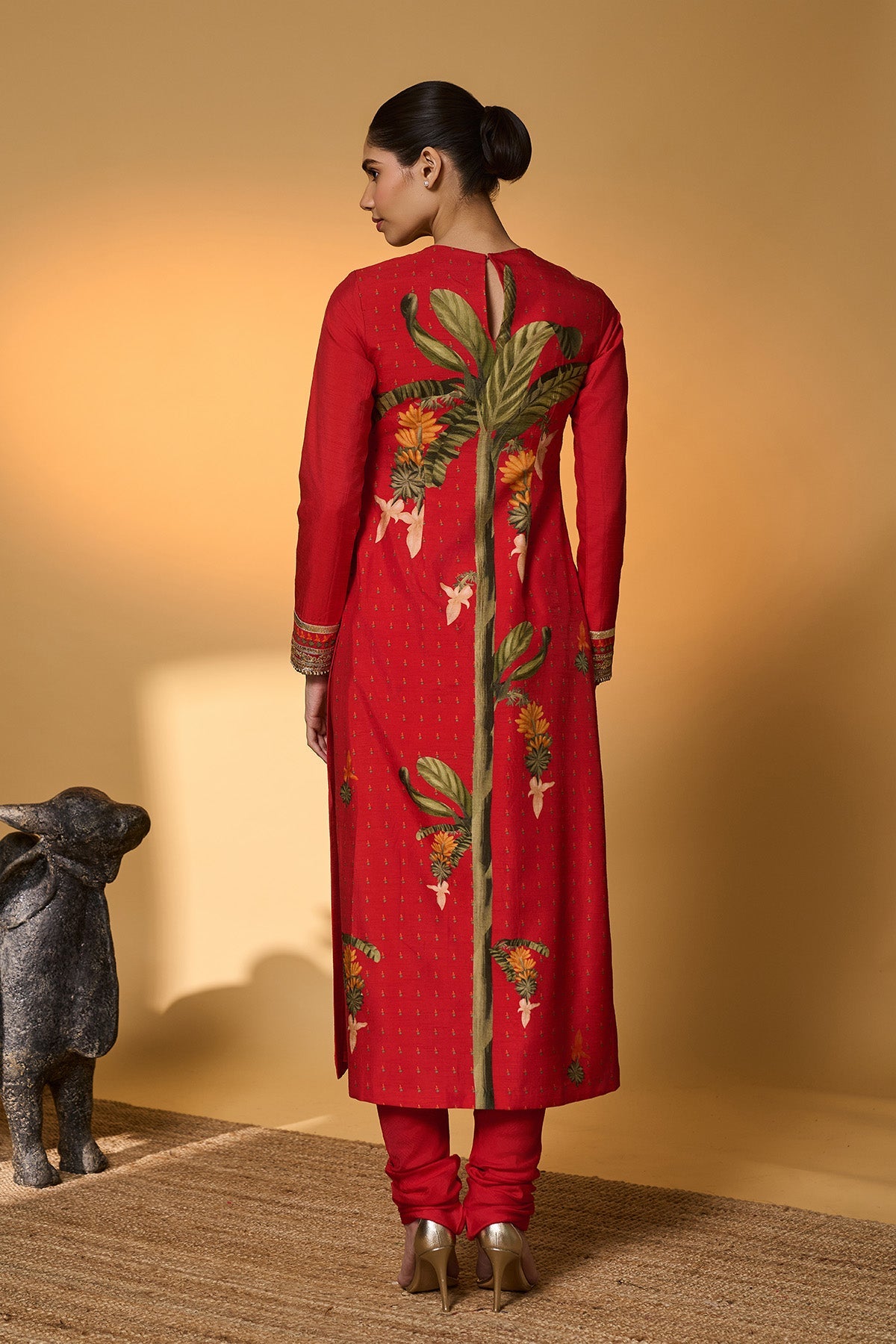 Red Khidki Kurta Set