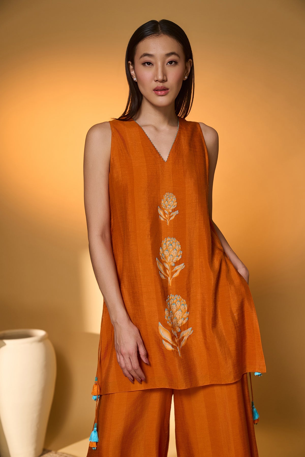 Saffron Sky Striped Kurta Set