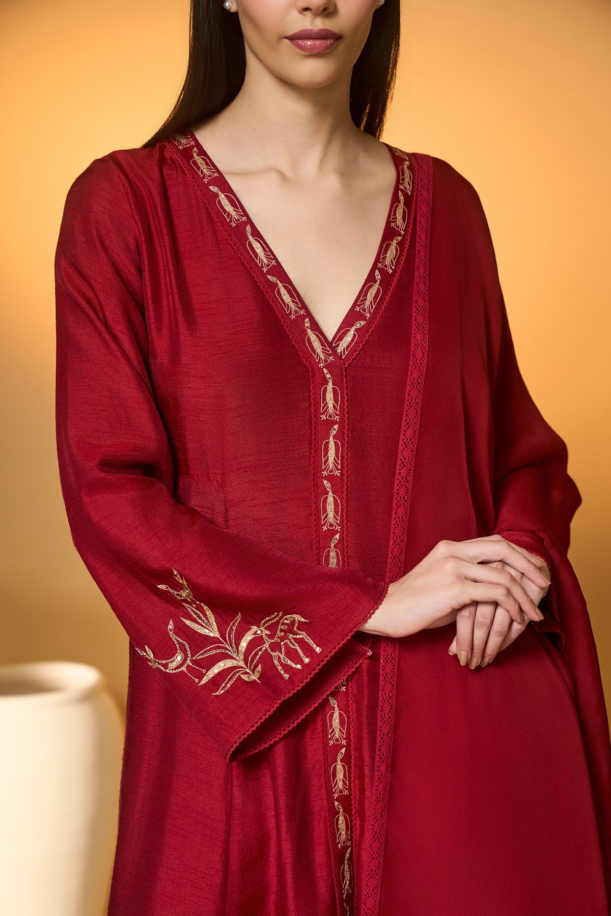 Red Deer Totem Kurta Set