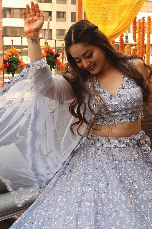 Mahhi Vij in Blue Ombré Organza Lehenga Set
