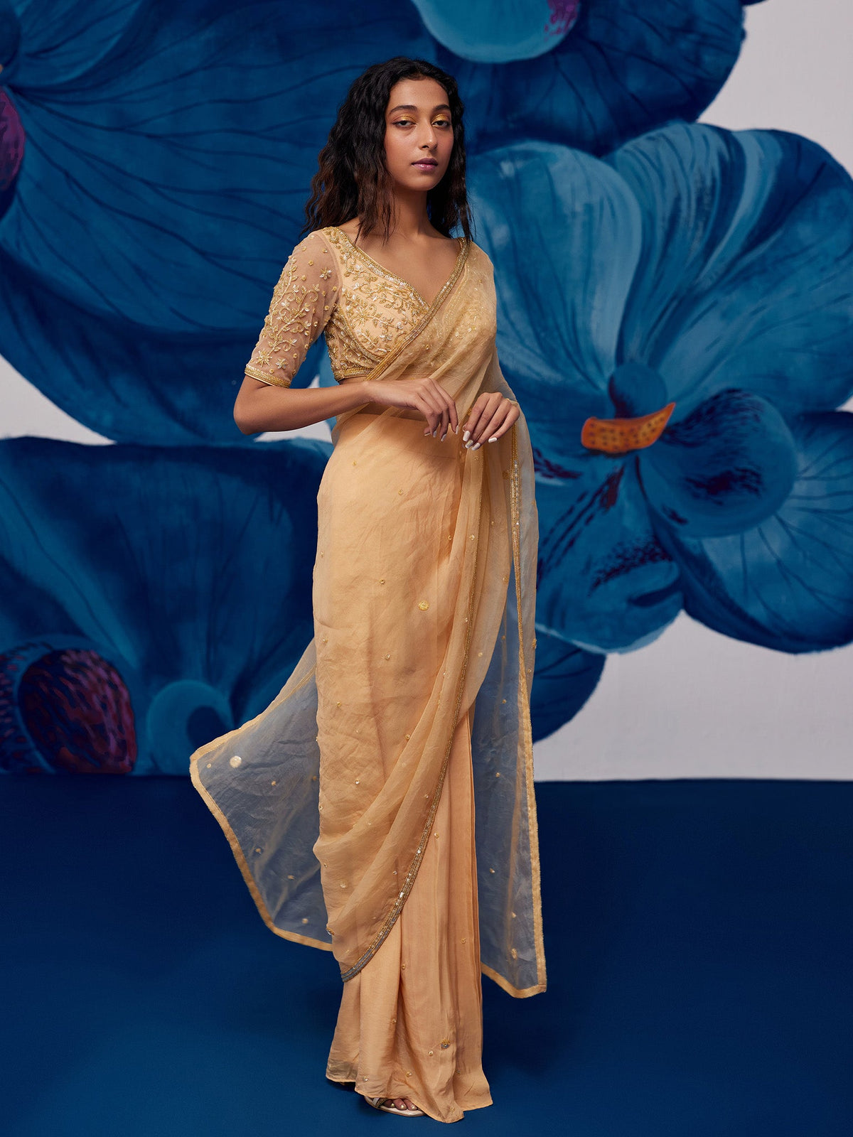 Majesty Golden Pre-Draped Sarre Set
