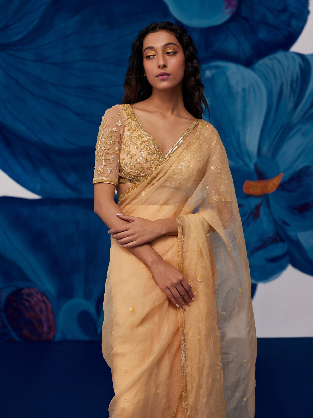 Majesty Golden Pre-Draped Sarre Set