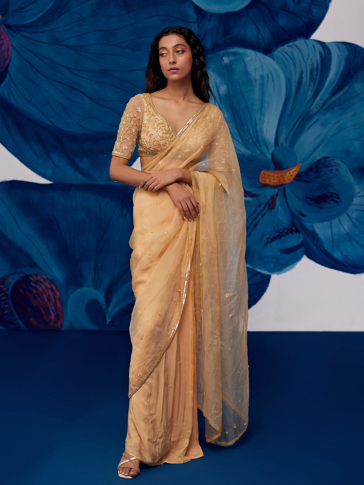 Majesty Golden Pre-Draped Sarre Set