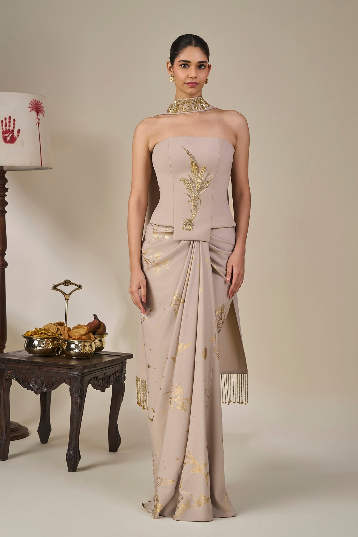 Grey Cosmic Birdsong Corset Set