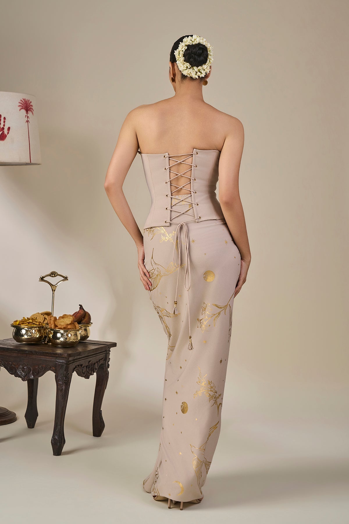 Grey Cosmic Birdsong Corset Set