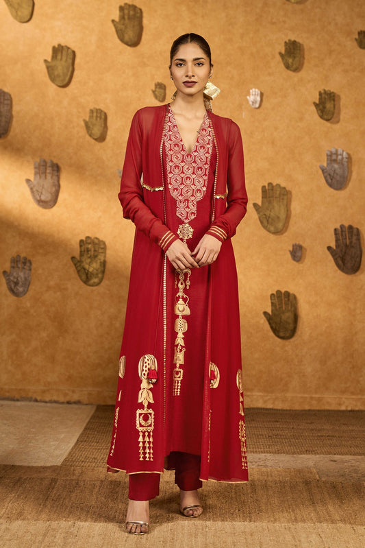 Red Pop Pod Pendant Anarkali Set